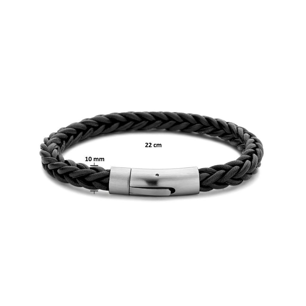 Detail van 8,6mm brede zwarte leren heren armband - City Juwelier