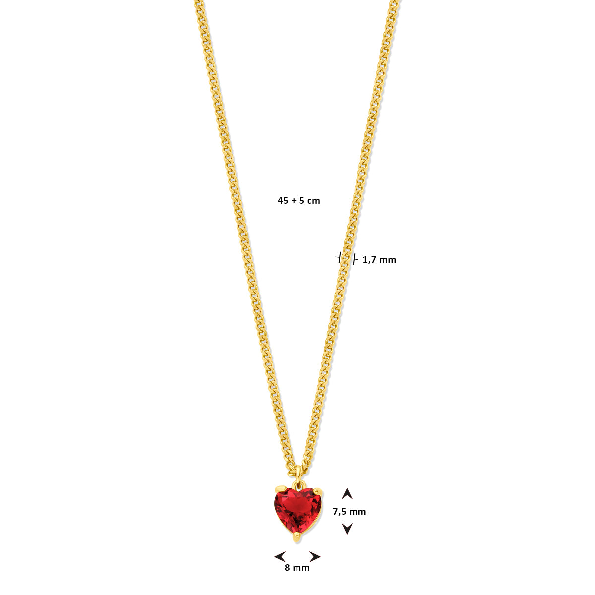 Detail van 925 zilver gold plated ketting met hart - City Juwelier