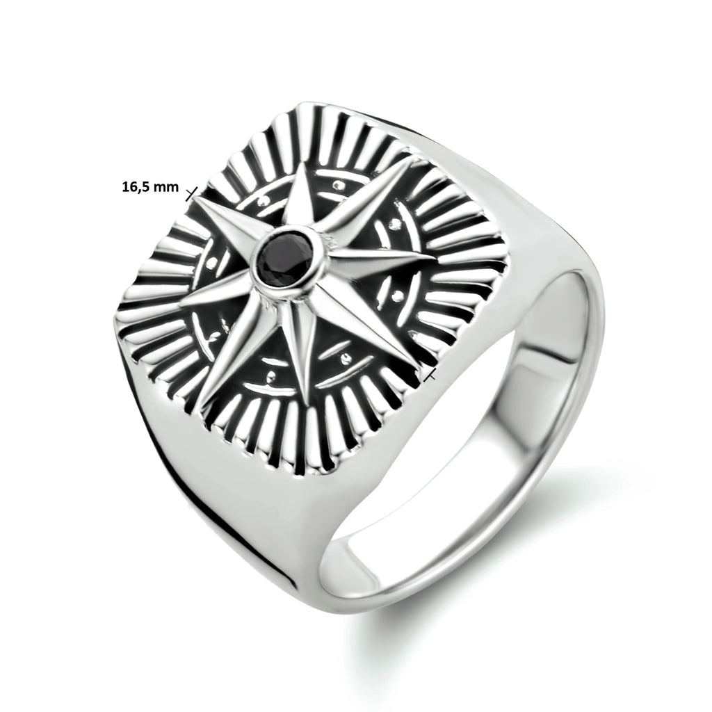 Detail van 925 zilver zegelring met ster symbool voor mannen - City Juwelier