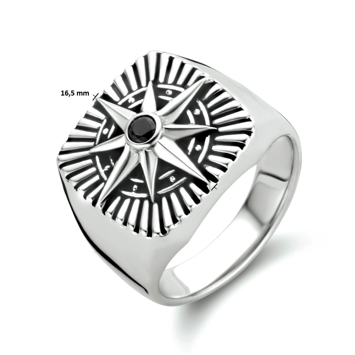 Detail van 925 zilver zegelring met ster symbool voor mannen - City Juwelier