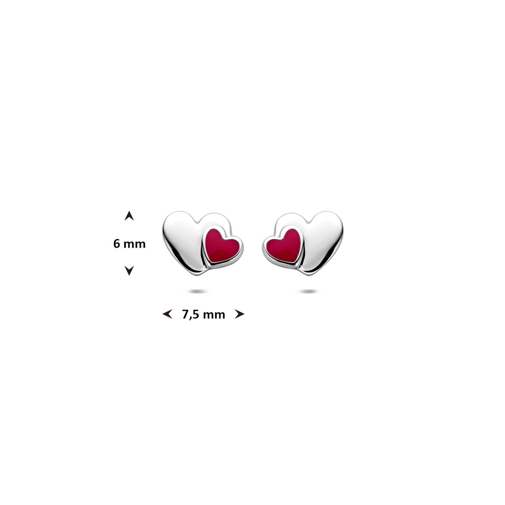 Detail van gerhodineerde zilveren hartjes oorbellen voor meisjes - City Juwelier