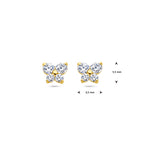 Detail van gouden vlinder oorbellen met zirkonia voor kinderen - City Juwelier