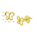 Detail van gouden vlinder oorknoppen met knopsluiting voor kinderen - City Juwelier