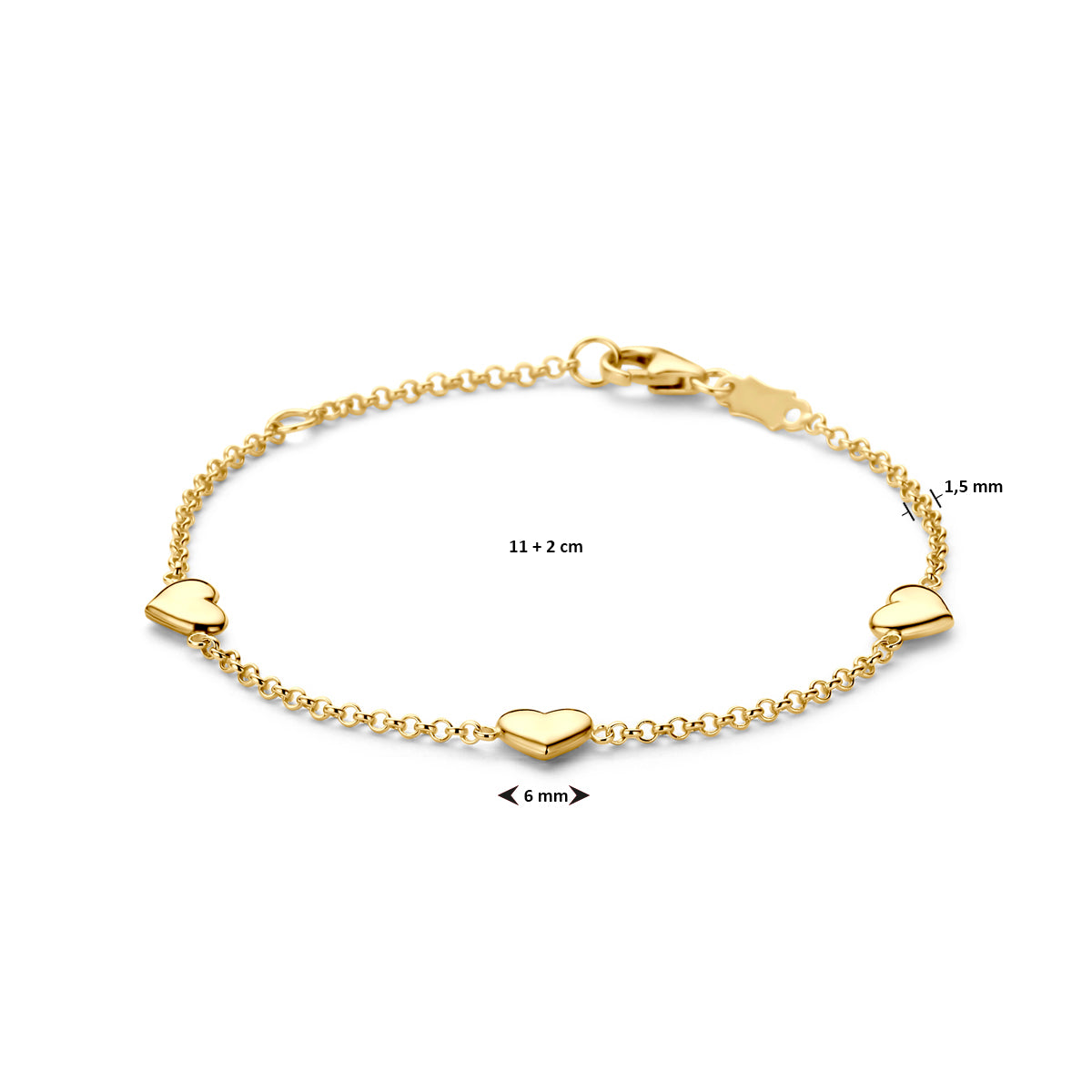 Detail van sluiting en draaglengte 11-13 cm gouden kinderarmband - City Juwelier