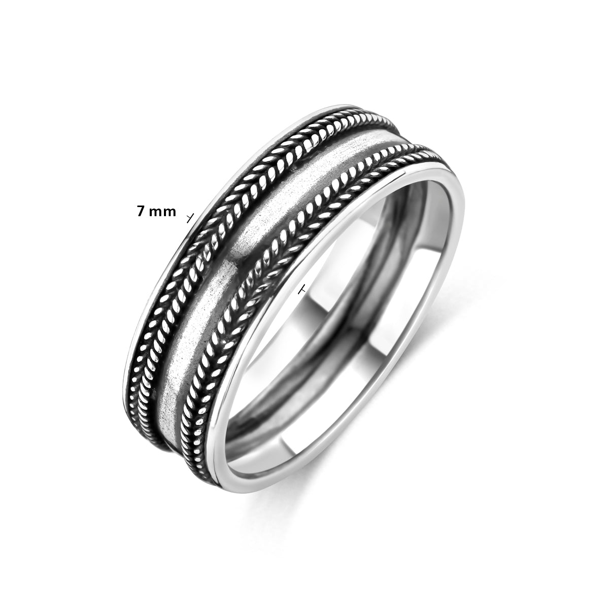 Detail van stoere geoxideerde zilveren ring 925 zilver - City Juwelier