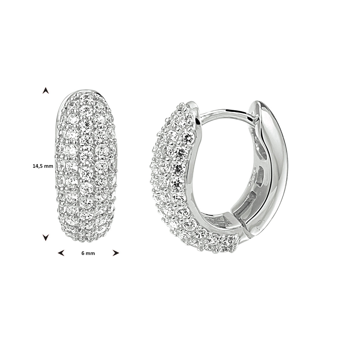 Detail van zirkonia vlak op zilveren klapoorbellen - City Juwelier