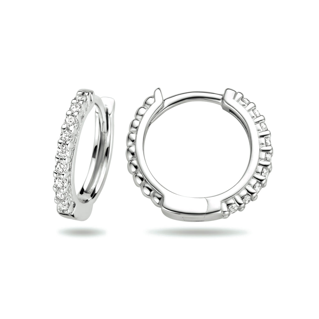 Detail zilveren klapoorbellen met klapsluiting en zirkonia - City Juwelier