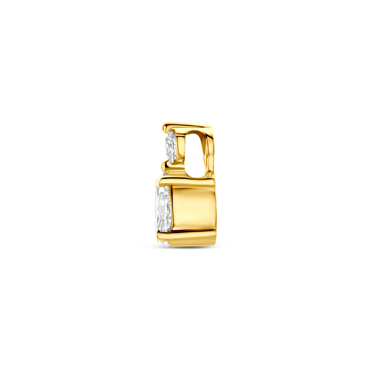 Elegante gouden dames hanger met fonkelende lab grown diamant zijaanzicht - City Juwelier