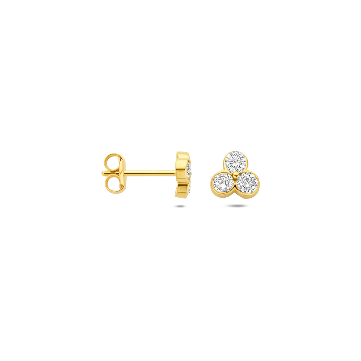 Elegante gouden oorknoppen met diamant zijaanzicht in warm geelgoud - City Juwelier