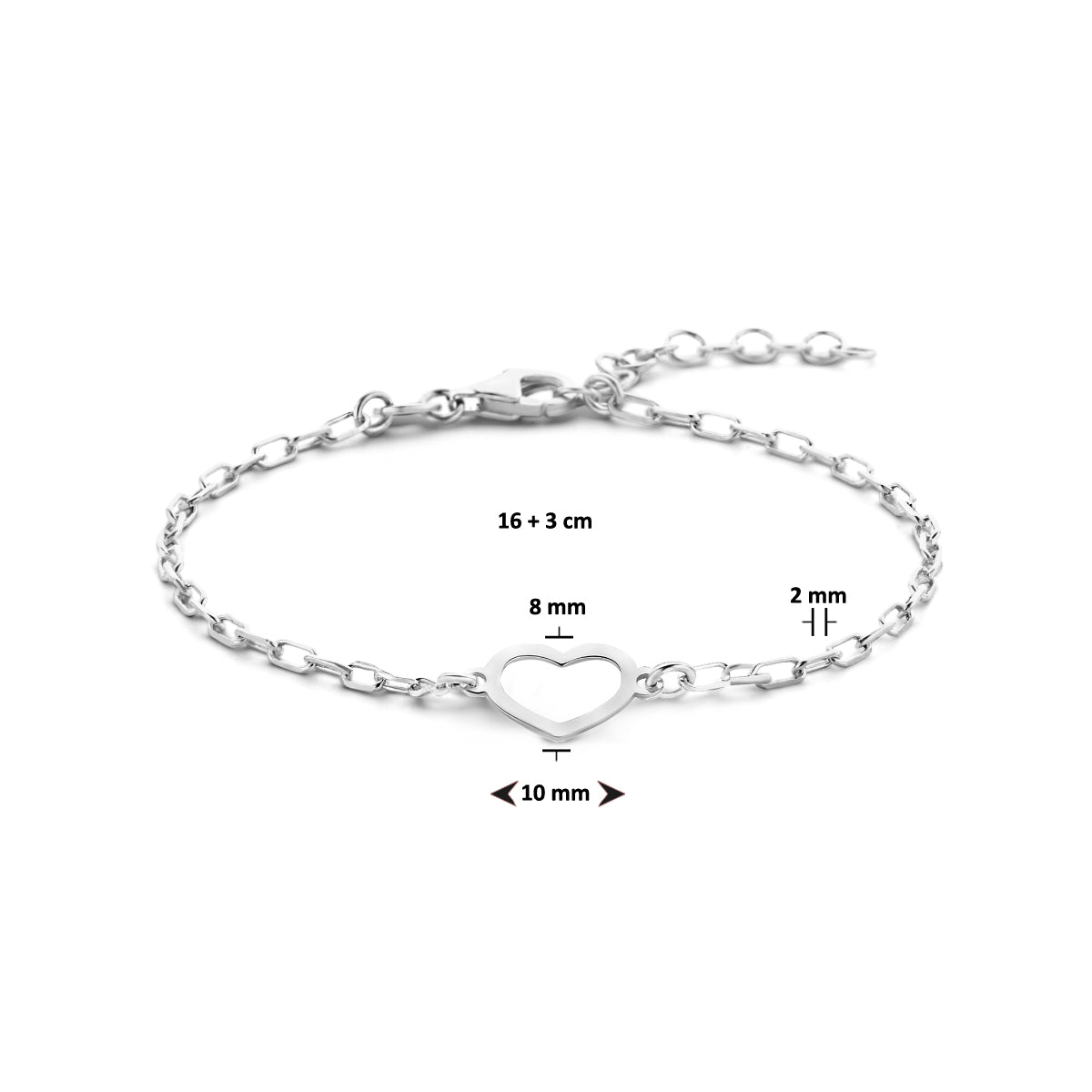 Elegante zilveren armband met hart detail vooraanzicht - City Juwelier