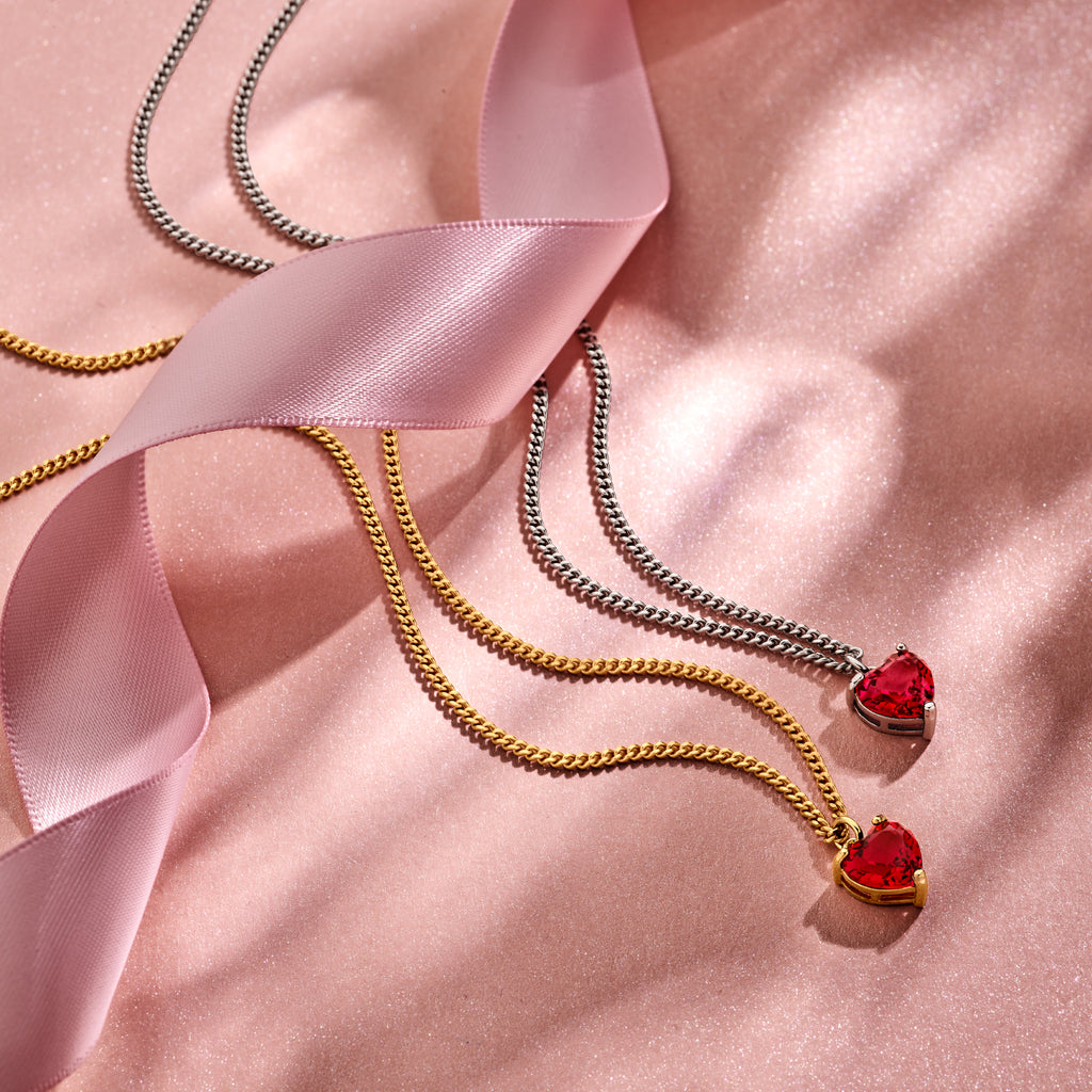 Elegante zilveren ketting met rood zirkonia hart cadeauverpakking - City Juwelier