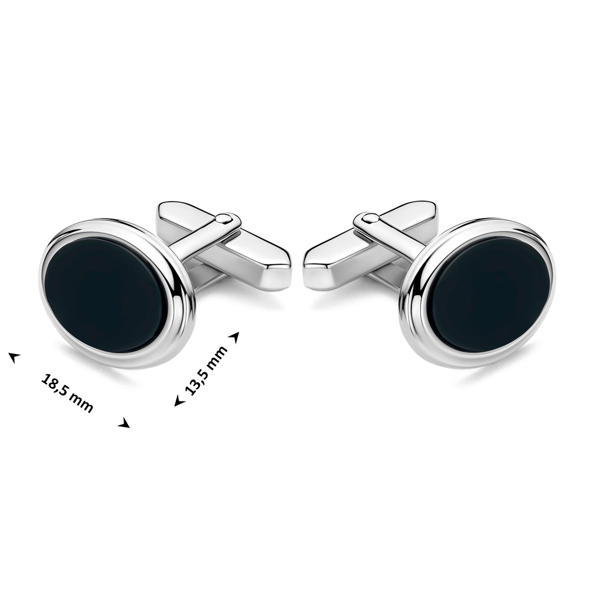 Elegante zilveren manchetknoppen set met onyx voor heren zijaanzicht - City Juwelier