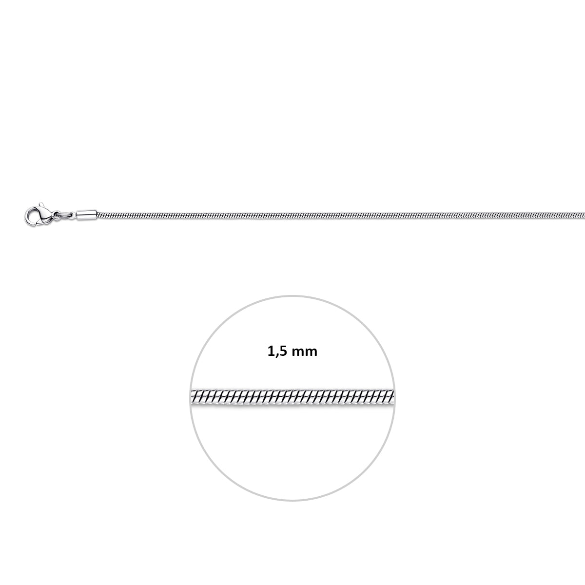 Elegante zilveren slangketting stainless steel vooraanzicht - City Juwelier