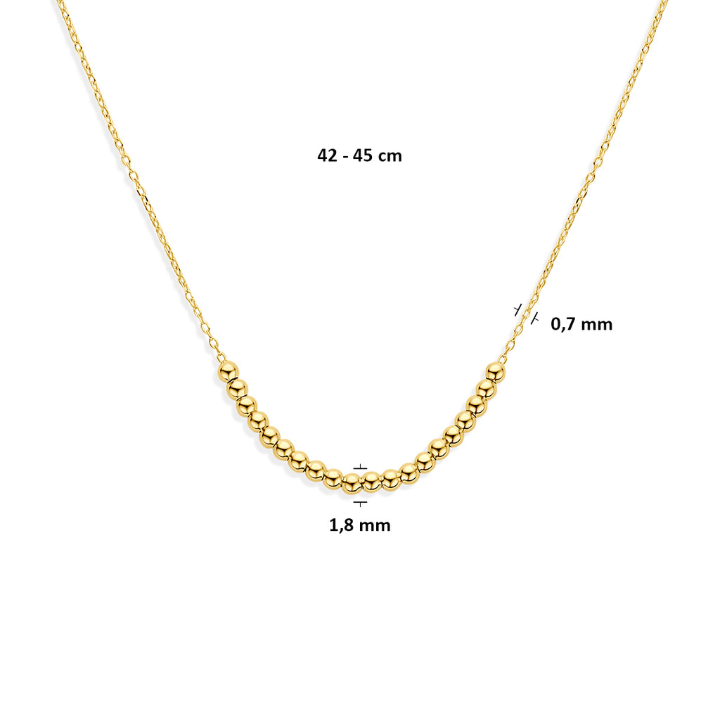 Fijne bolletjesketting 14 karaat geelgoud volledig beeld - City Juwelier