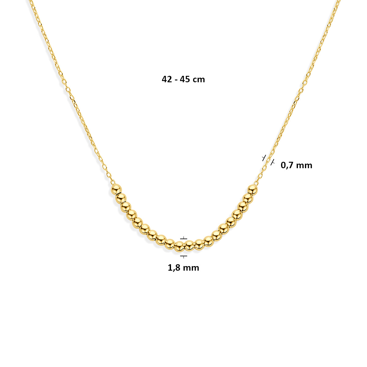 Fijne bolletjesketting 14 karaat geelgoud volledig beeld - City Juwelier