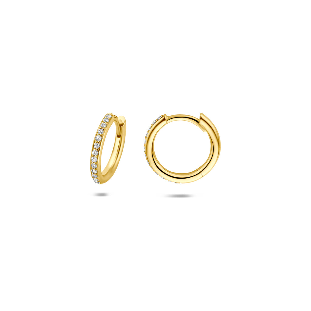 Geelgouden dames klapoorbellen detail van het klapmechanisme met diamant - City Juwelier