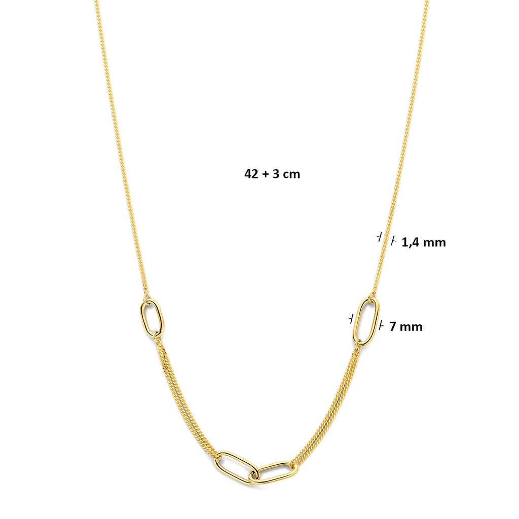 Geelgouden damesketting Velarinda 42cm verstelbaar zijaanzicht - City Juwelier