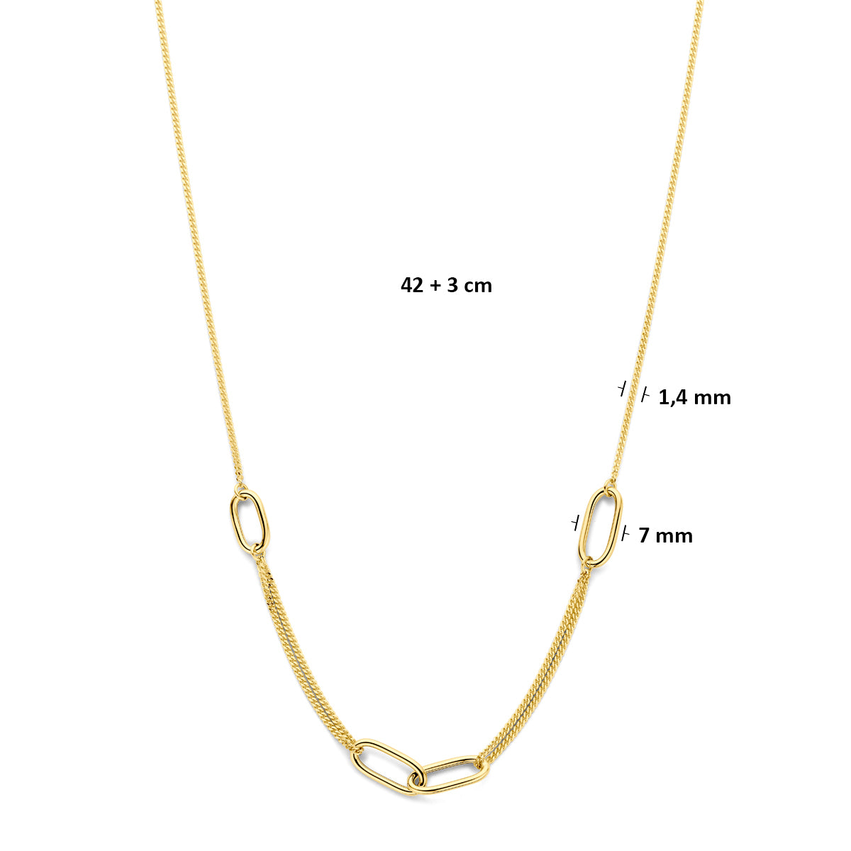 Geelgouden damesketting Velarinda 42cm verstelbaar zijaanzicht - City Juwelier