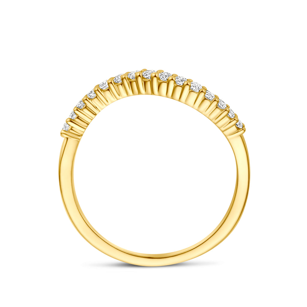 Geelgouden diamanten ring zijaanzicht met schitterende steen - City Juwelier