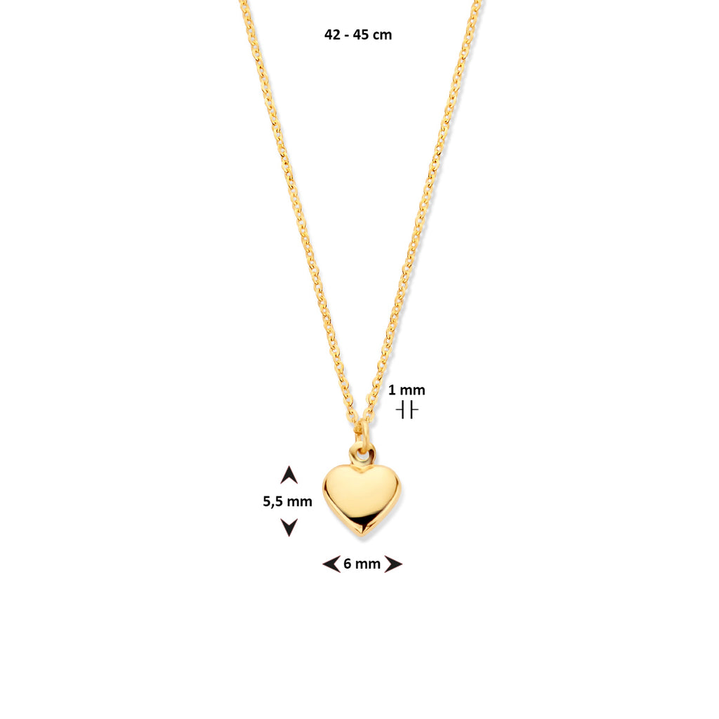 Geelgouden hart ketting 42-45 cm met verstelbare sluiting detail - City Juwelier