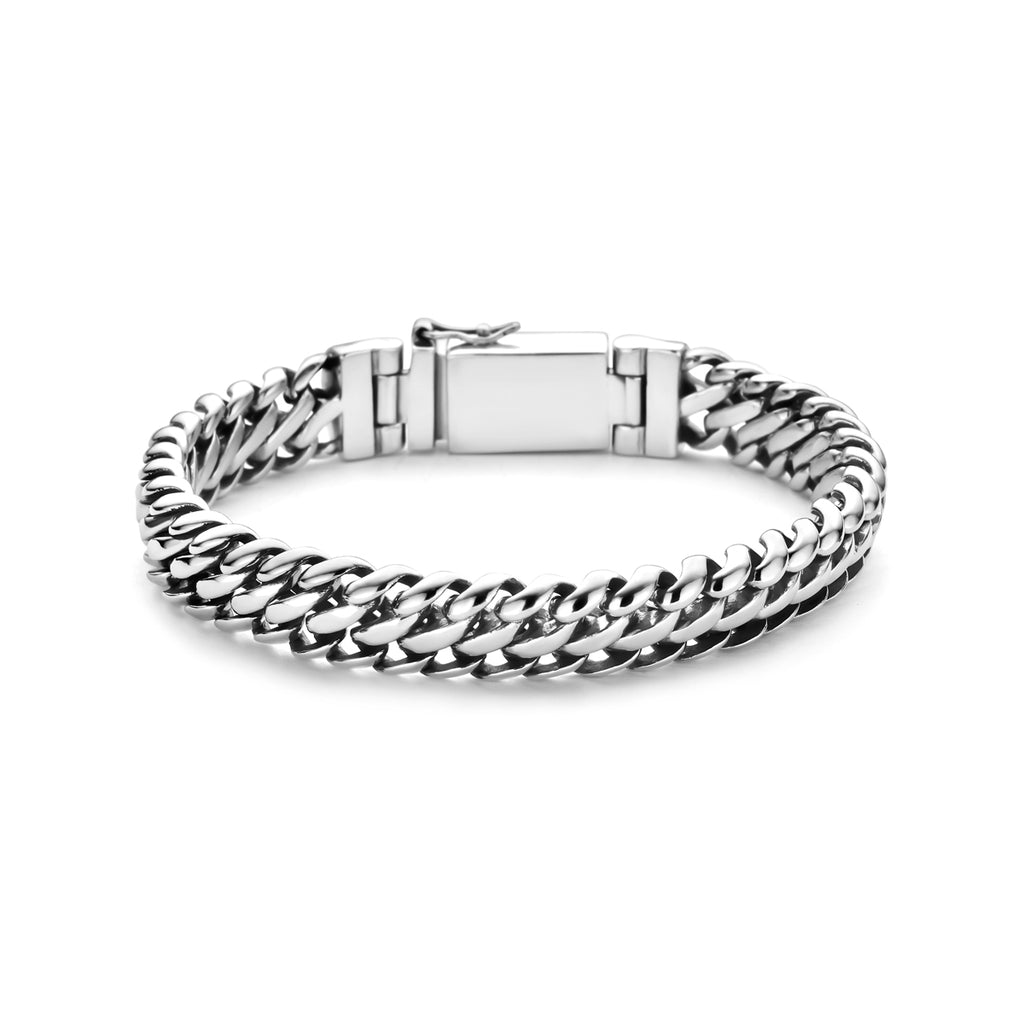 Geoxideerde zilveren armband heren met brede schakels vooraanzicht - City Juwelier