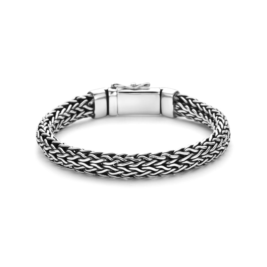 Geoxideerde zilveren armband heren met vossestaartschakel 9 mm vooraanzicht - City Juwelier