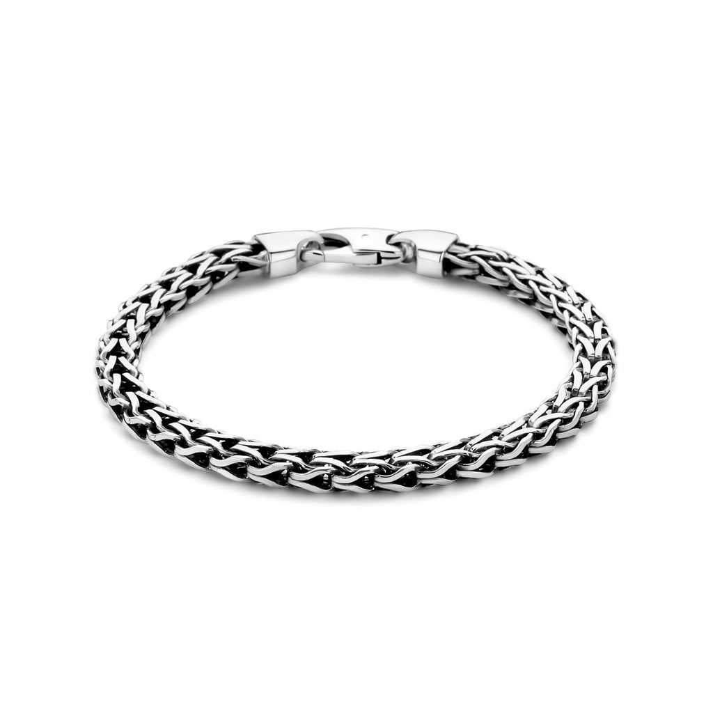 Geoxideerde zilveren armband heren met vossestaartschakel vooraanzicht - City Juwelier