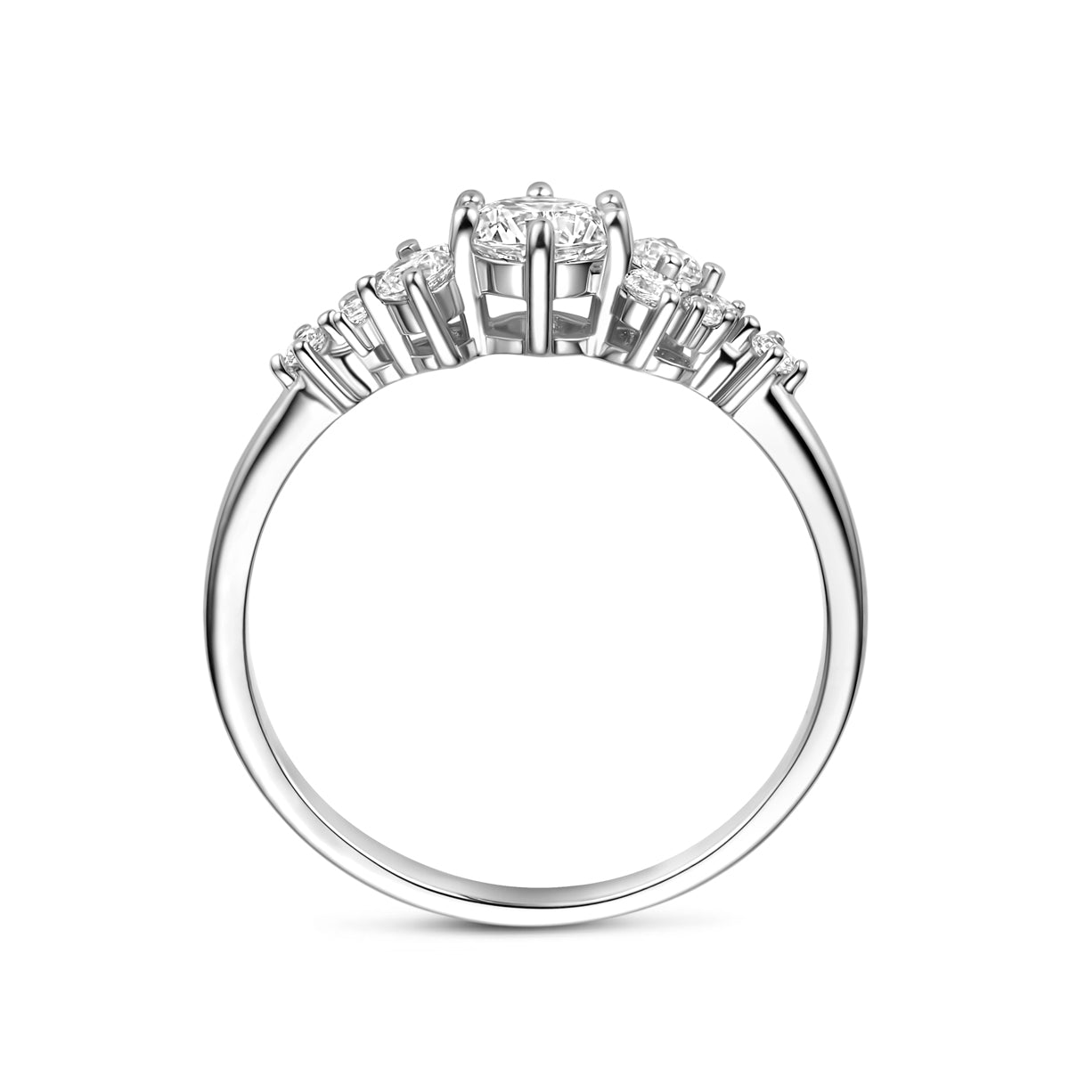 Gerhodineerde zilveren damesring met zirkonia zijaanzicht - City Juwelier