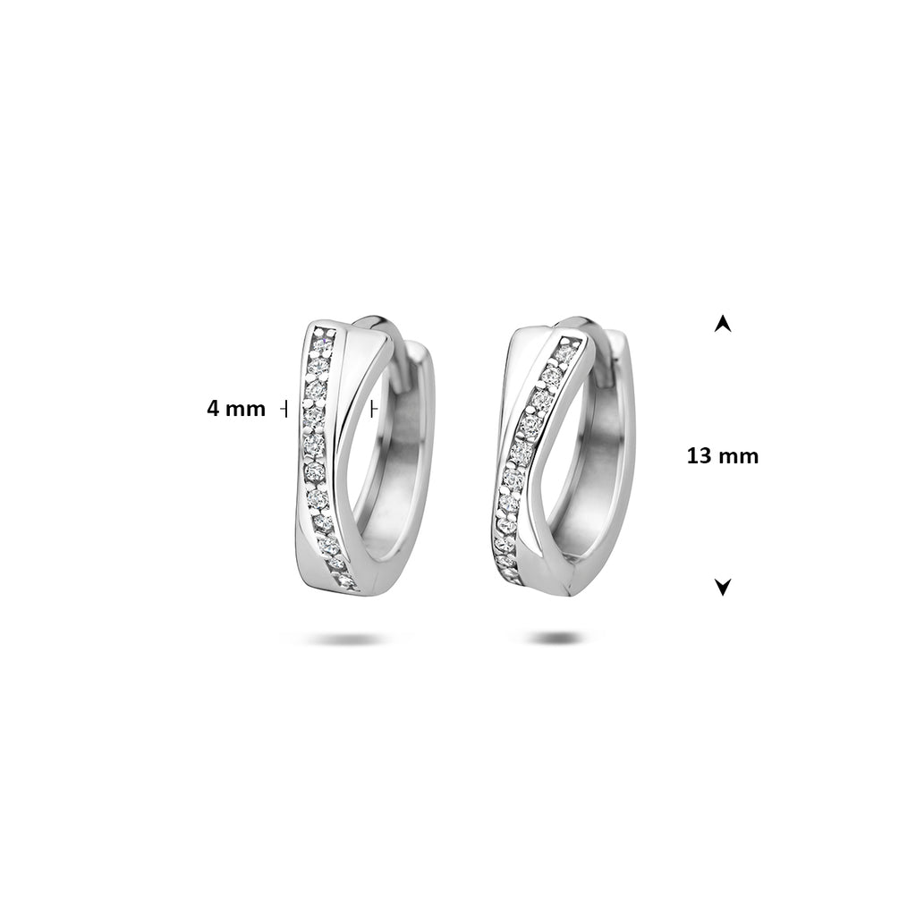 Gerhodineerde zilveren klapoorringen met zirkonia en klapsluiting voor vrouwen - City Juwelier