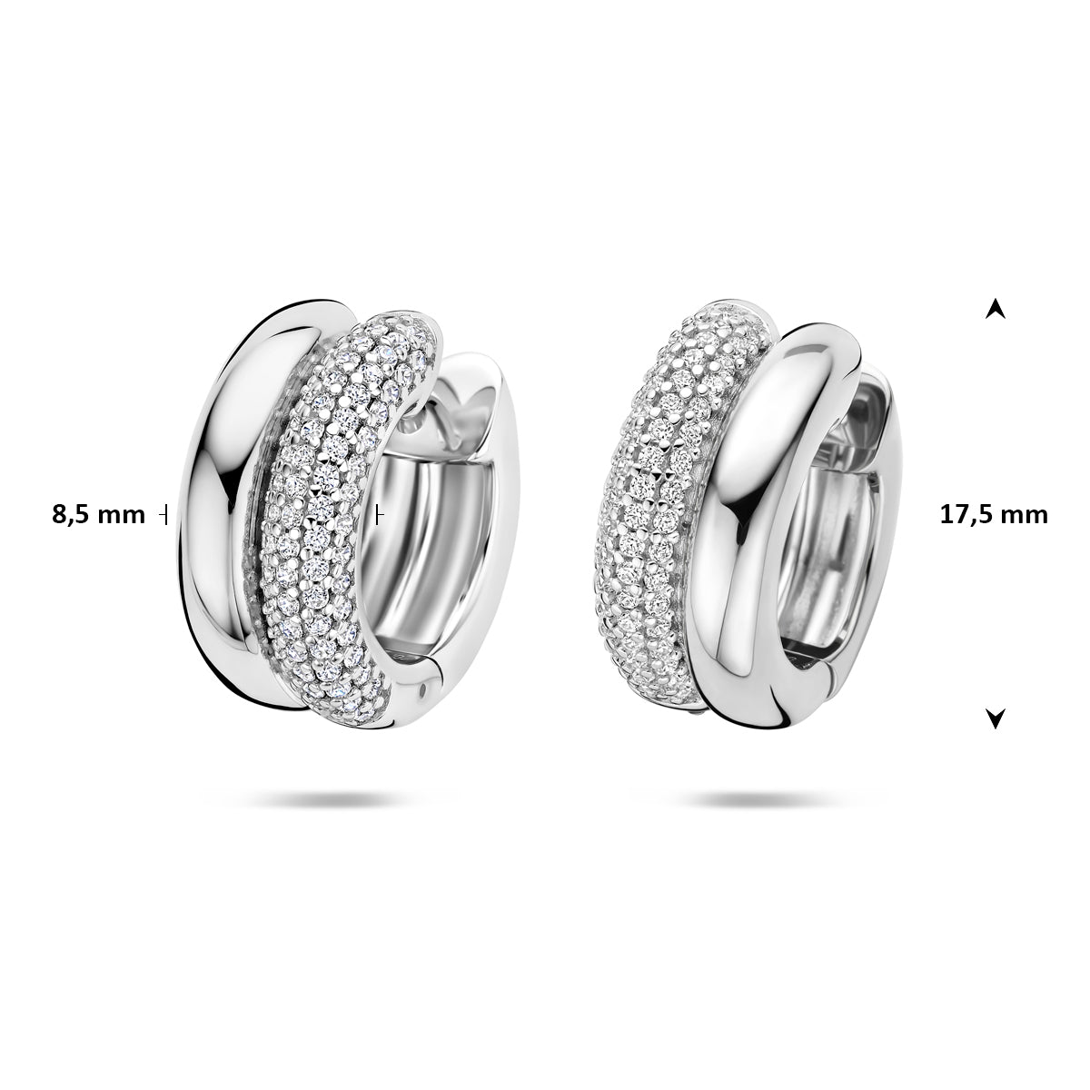 Gerhodineerde zilveren oorbellen met zirkonia - gedetailleerd beeld - City Juwelier