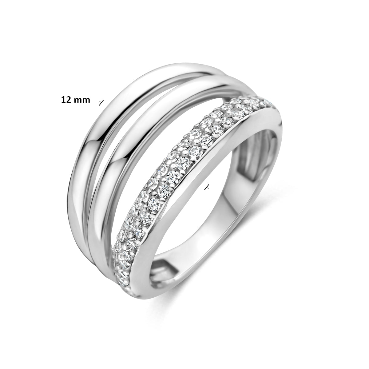 Gerhodineerde zilveren ring voor vrouwen met zirkonia accenten - City Juwelier