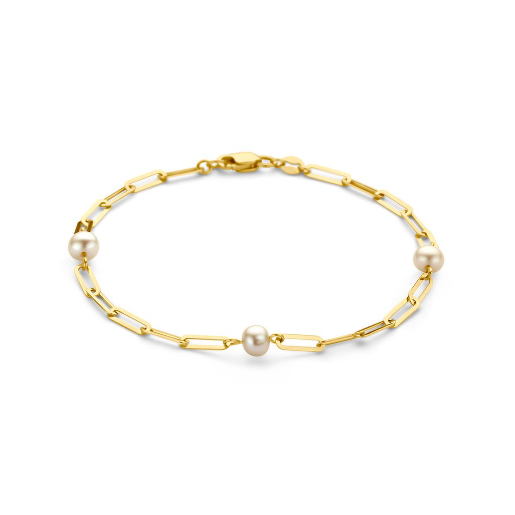 Gouden armband met paperclip schakel en parels voor vrouwen - City Juwelier