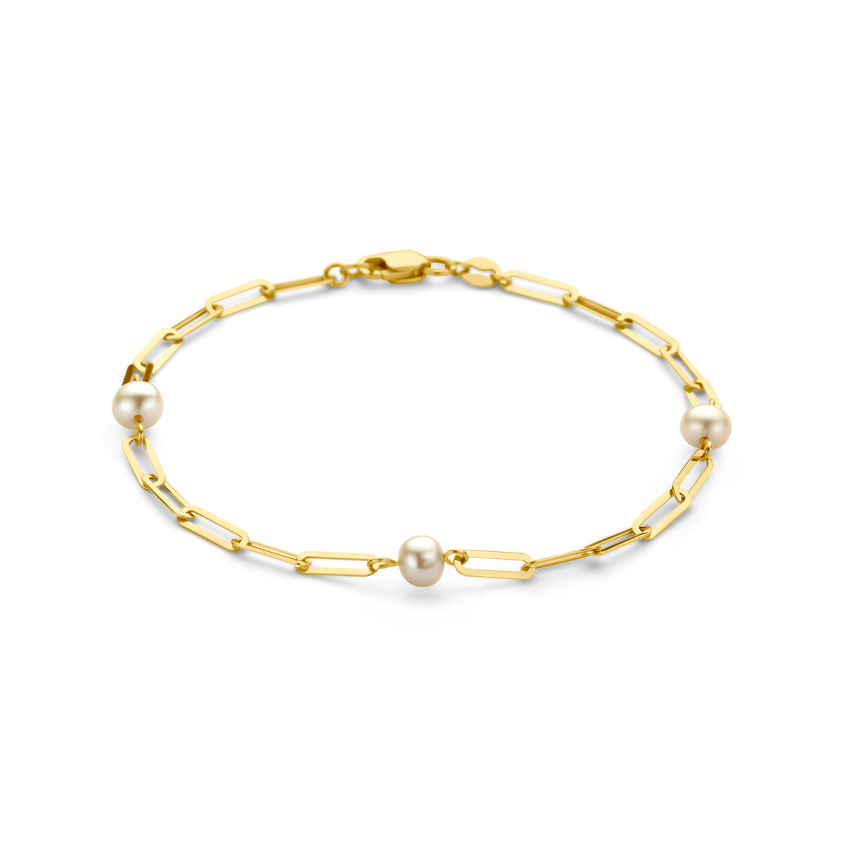Gouden armband met paperclip schakel en parels voor vrouwen - City Juwelier