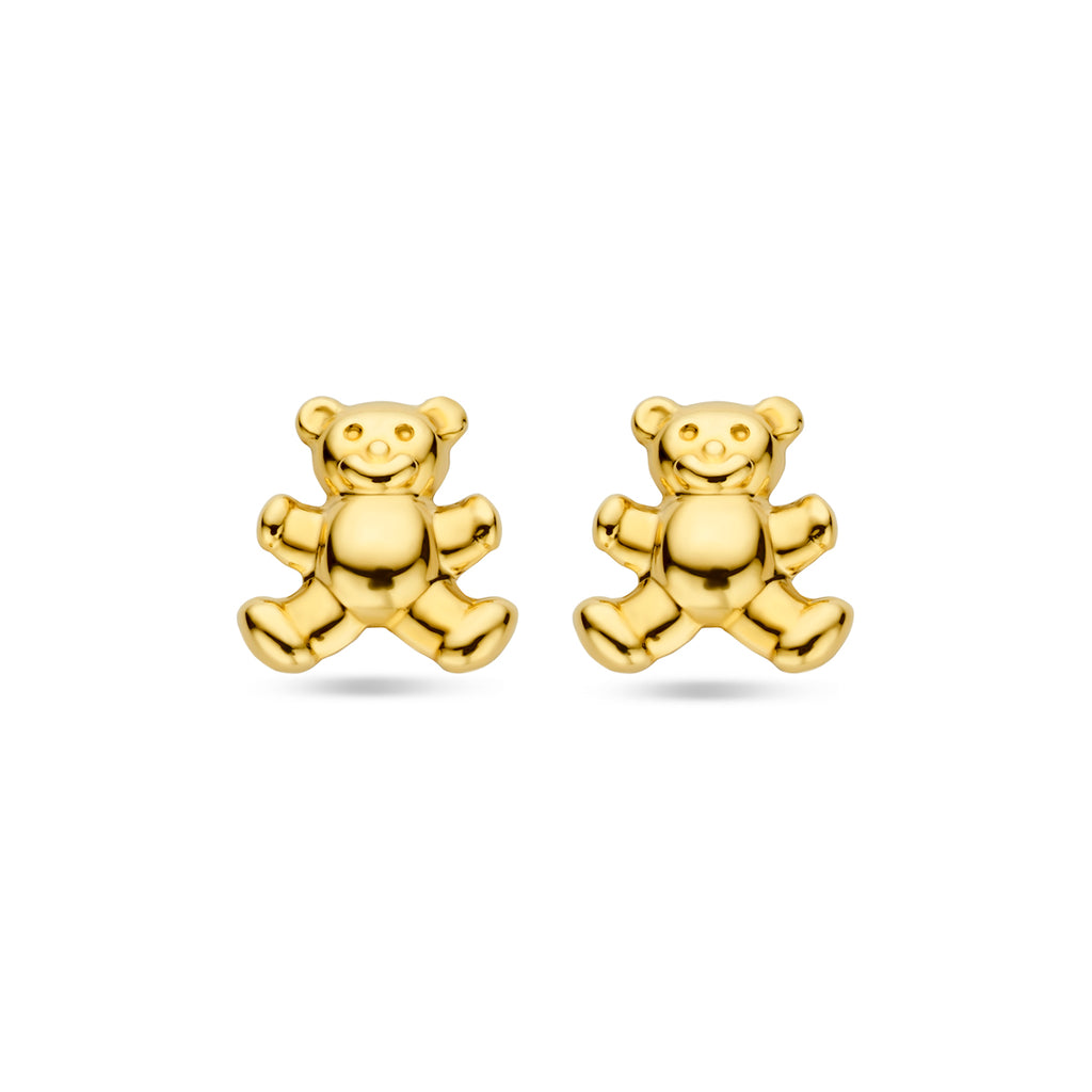 Gouden beer oorknoppen 14K geelgoud voor kinderen - City Juwelier