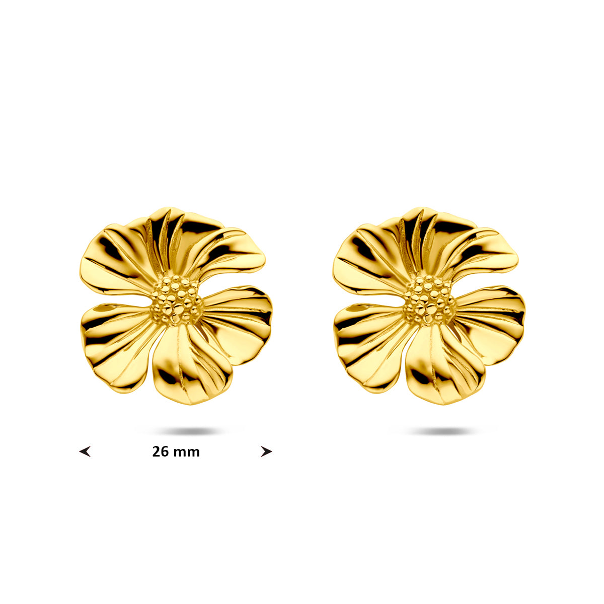 Gouden bloem oorbellen vooraanzicht dames sieraden - City Juwelier
