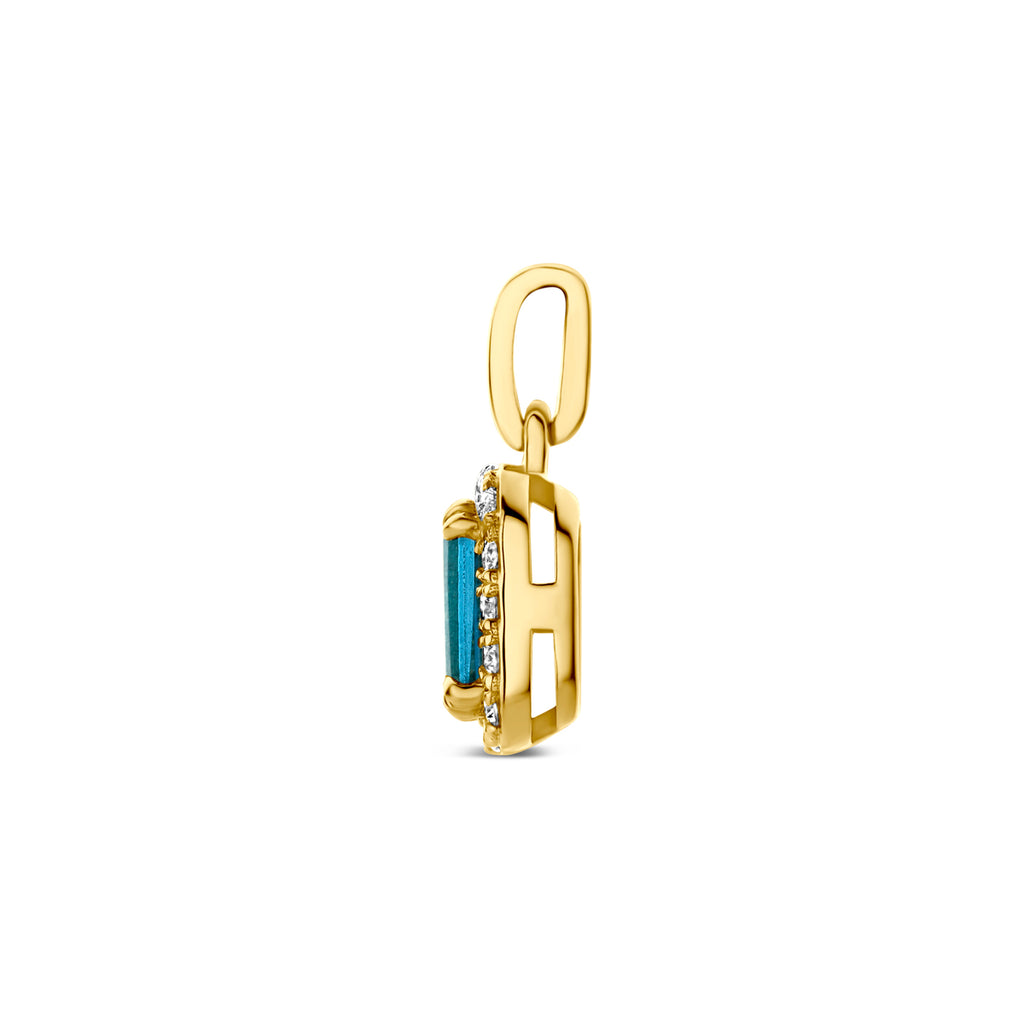 Gouden dames hanger met blauwe topaas zijaanzicht in 14 karaat - City Juwelier
