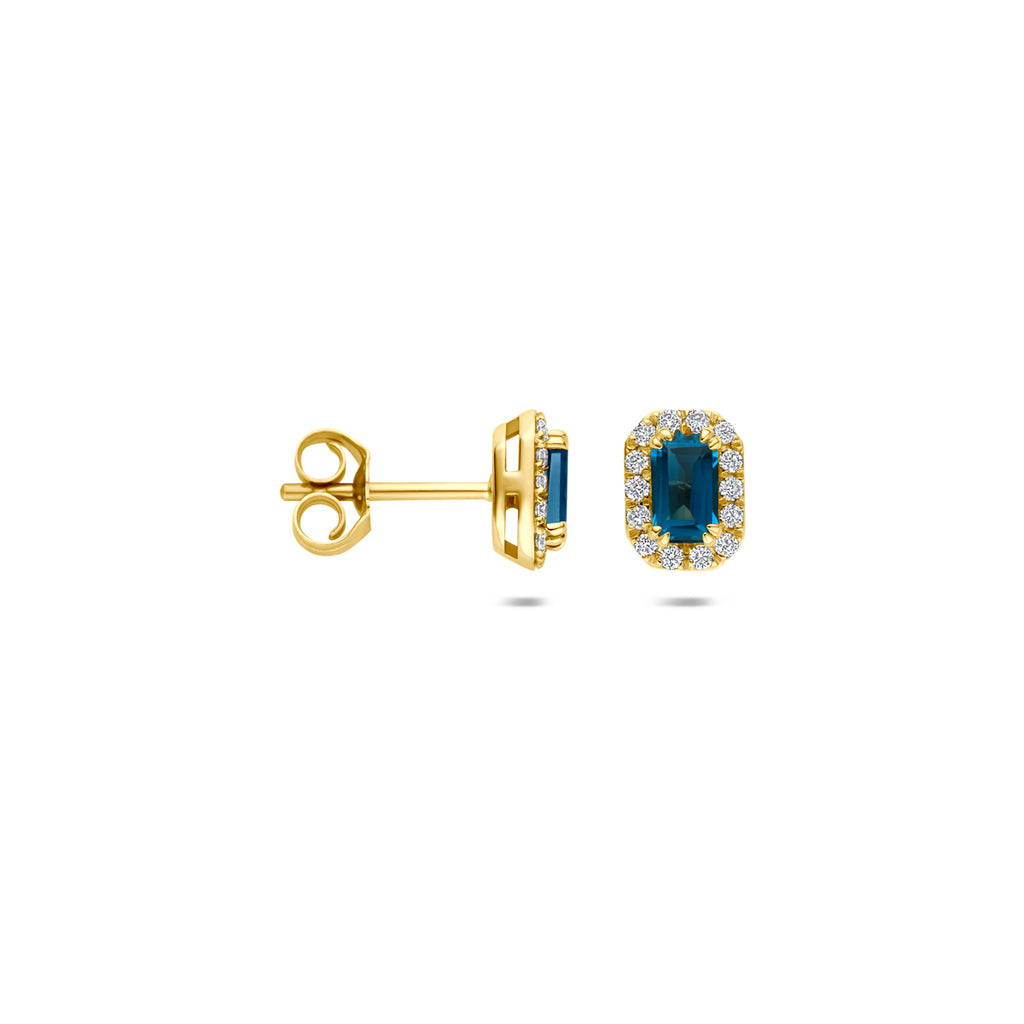 Gouden dames oorbellen met lab grown diamant en topaas zijaanzicht - City Juwelier