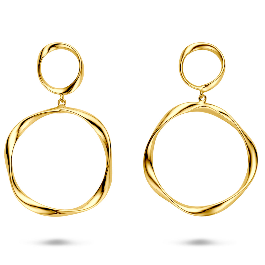 Gouden gedraaide oorbellen 66mm voor vrouwen - City Juwelier