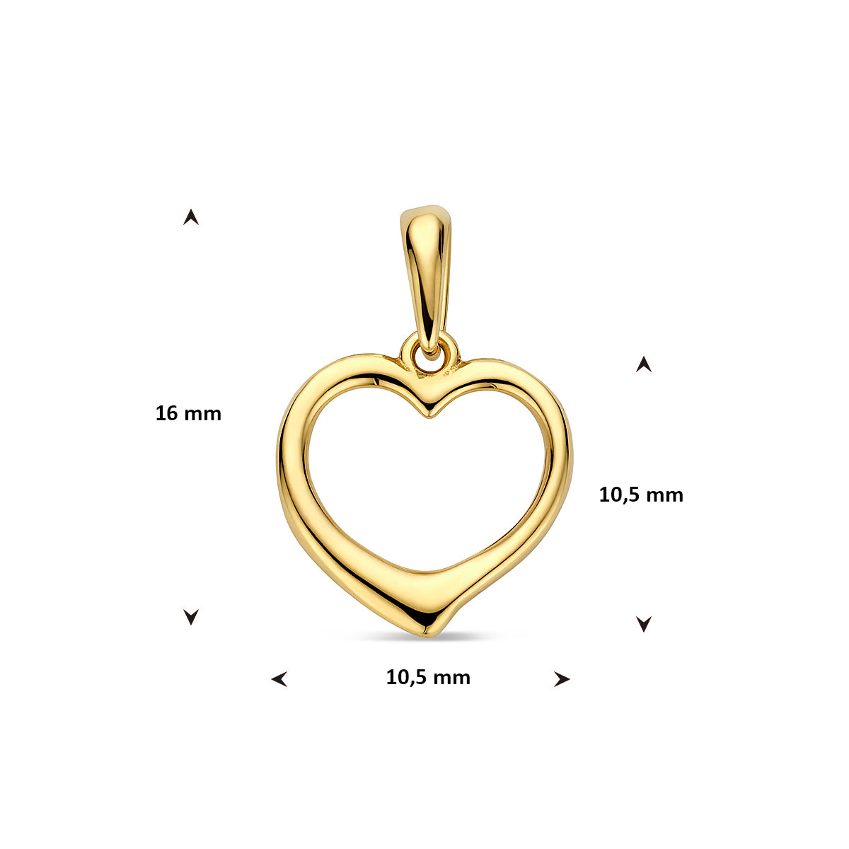 Gouden hart hanger 16mm op witte achtergrond - City Juwelier