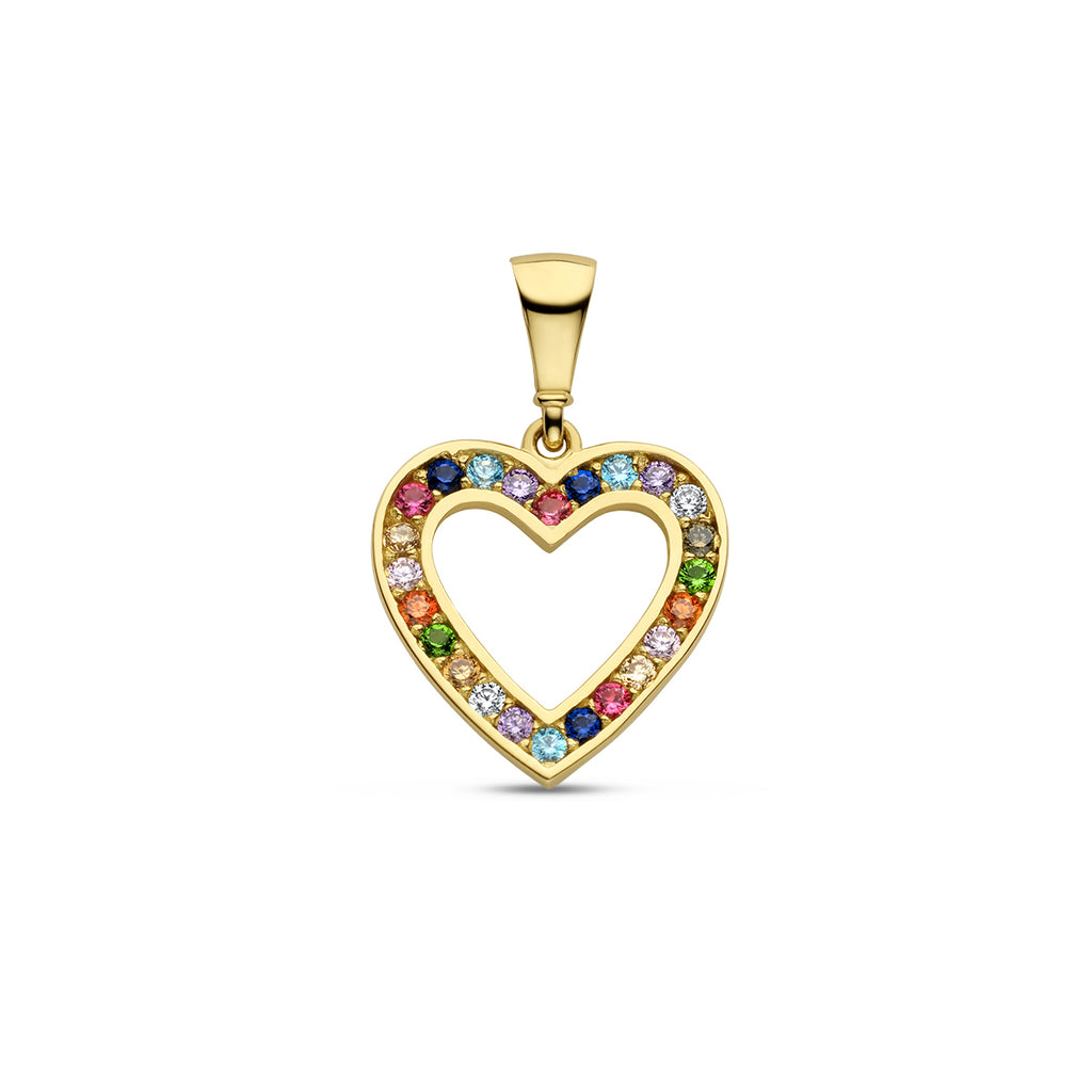 Gouden hart hanger met zirkonia stenen in 14K geelgoud - City Juwelier