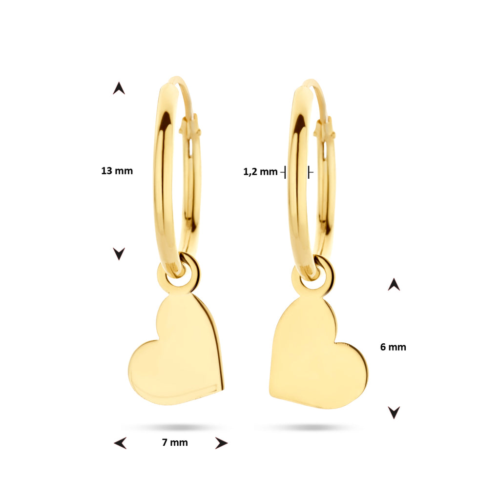 Gouden hartjes oorbellen vooraanzicht - City Juwelier
