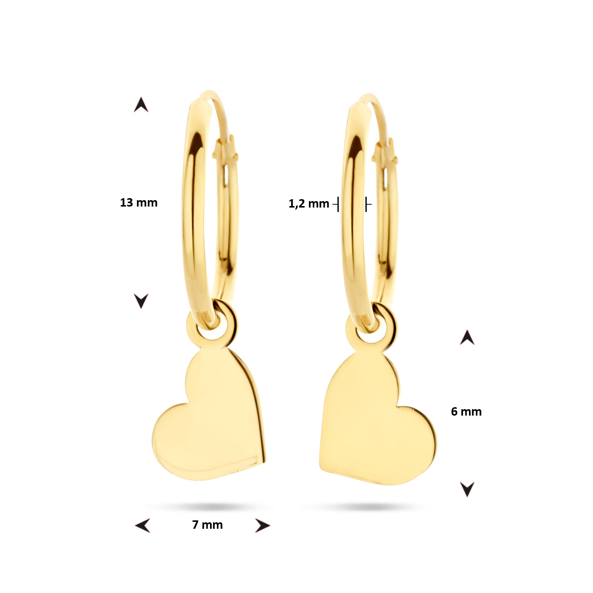 Gouden hartjes oorbellen vooraanzicht - City Juwelier