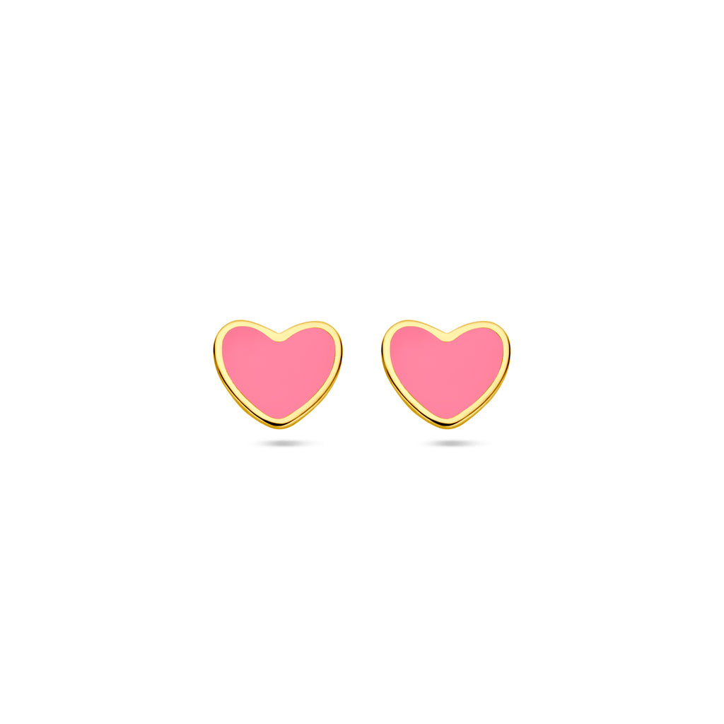 Gouden hartjes oorknoppen met roze epoxy voor kinderen - City Juwelier