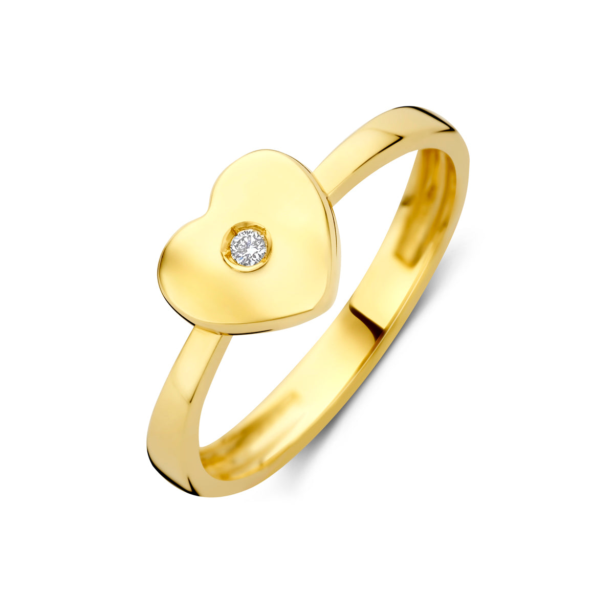 Gouden hartjes ring met diamant voor kinderen vooraanzicht - City Juwelier