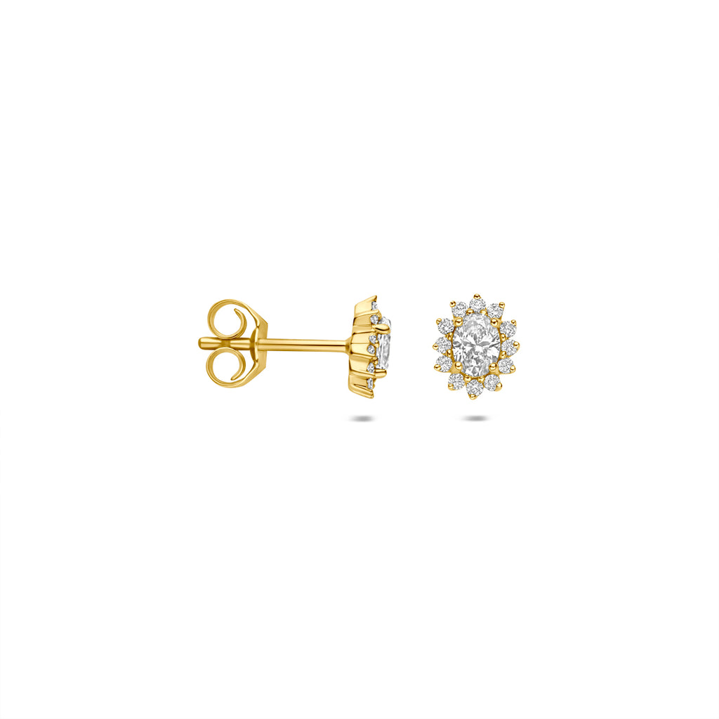 Gouden oorbellen dames Diamavielle collectie zijaanzicht met fonkelende diamant - City Juwelier