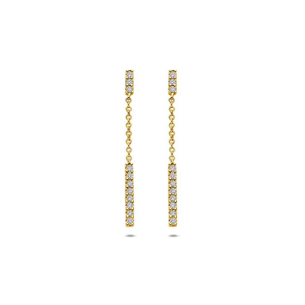 Gouden oorhangers met diamant in 14K geelgoud vooraanzicht voor dames - City Juwelier