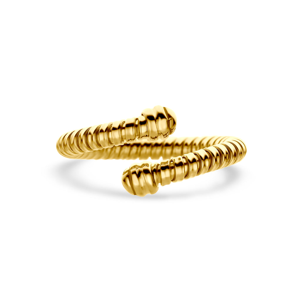 Gouden ring 14K geelgoud schuin aanzicht statement ring vrouw - City Juwelier
