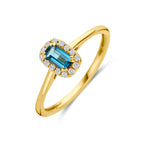 Gouden ring dames met London Blue Topaas en lab grown diamanten vooraanzicht - City Juwelier