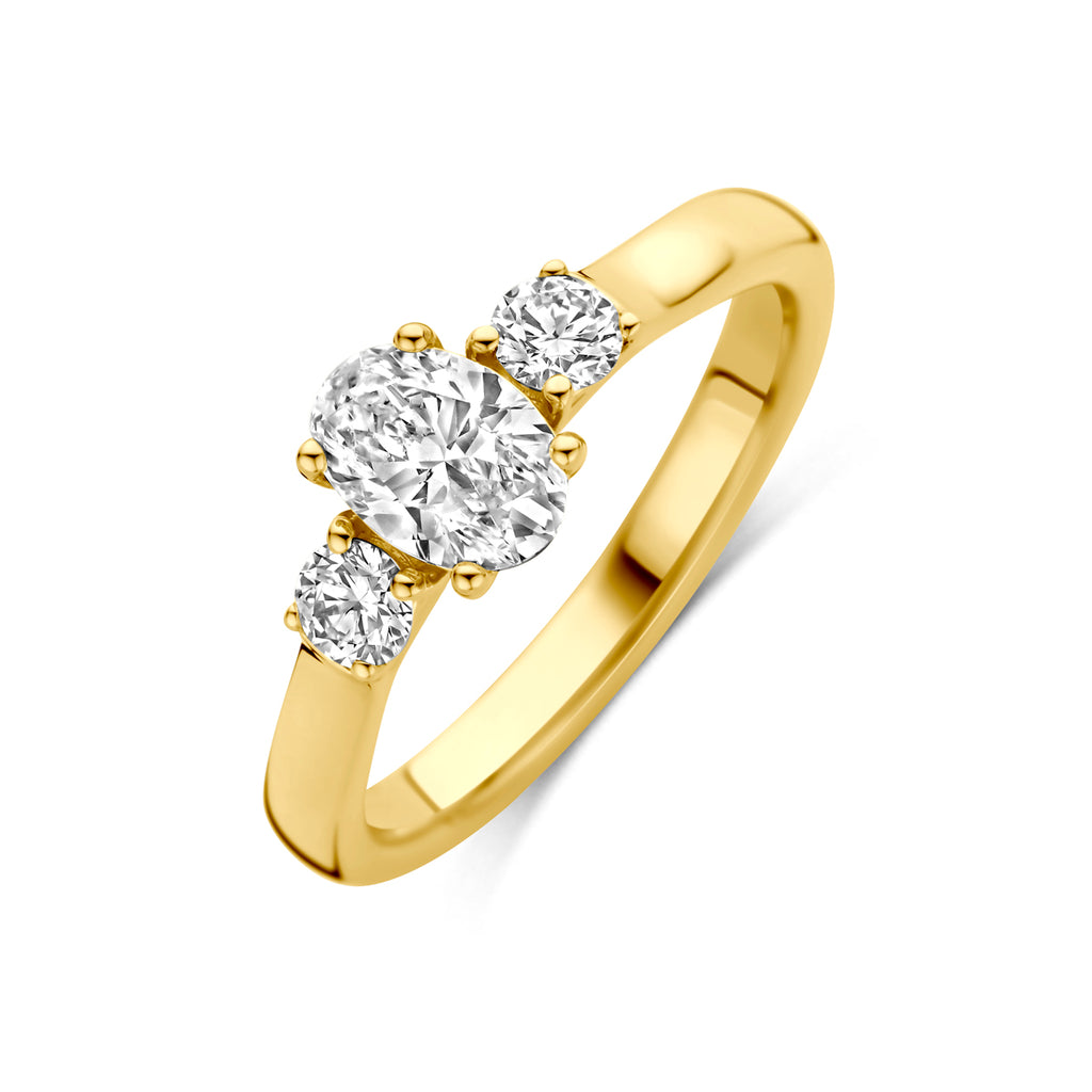Gouden verlovingsring met drie lab grown diamanten in 14K geelgoud voor dames - City Juwelier