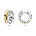 Goudkleurige en zilverkleurige klapoorbellen met zirkonia - City Juwelier